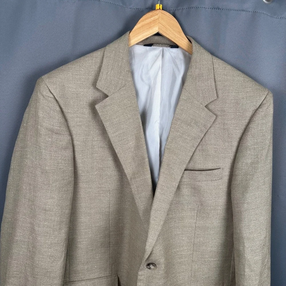 Jos. A. Bank Mens 43R Linen Wool Blend Blazer Sport Coat Tan 7717 2-Button